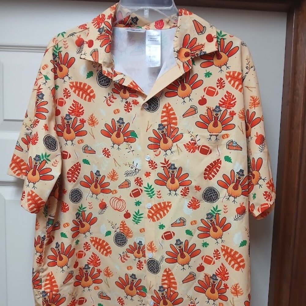 Funny Guy Creation Men’s Short Sleeve Thanksgiving Button Down Shirt Size Large